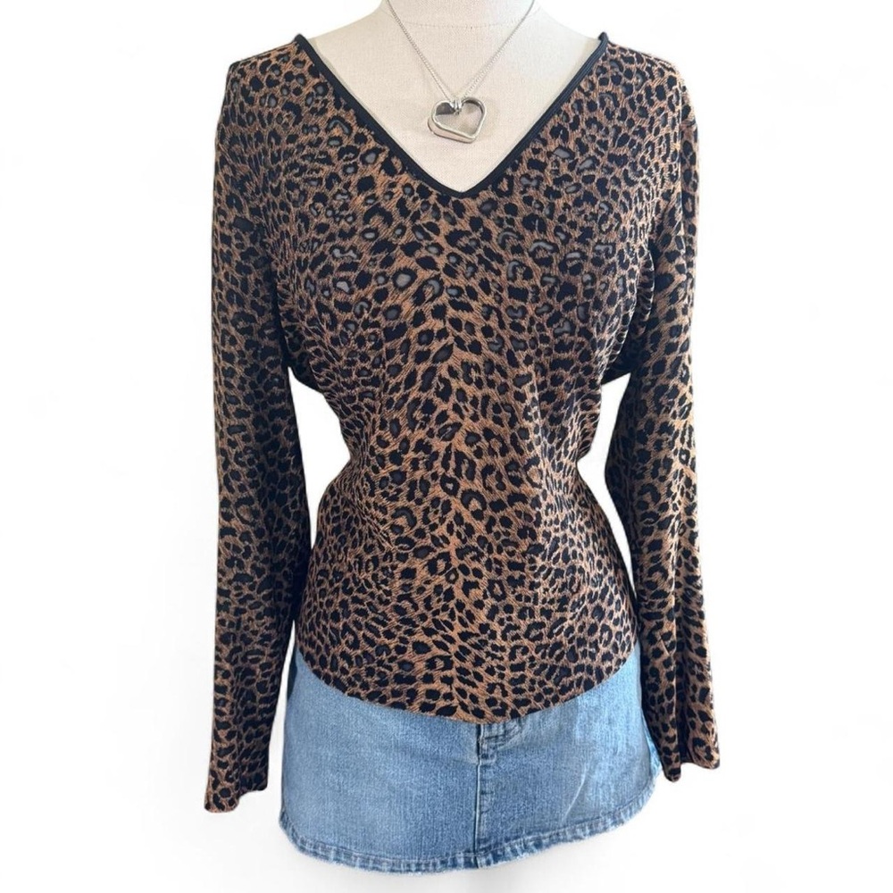 Leopard Print V-Neck Long Sleeve Top